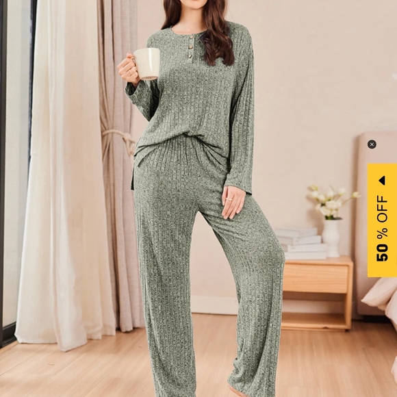 NWT Heather Blue Ribbed Knit Two-piece Lounge Pajama Set - Picture 7 of 7